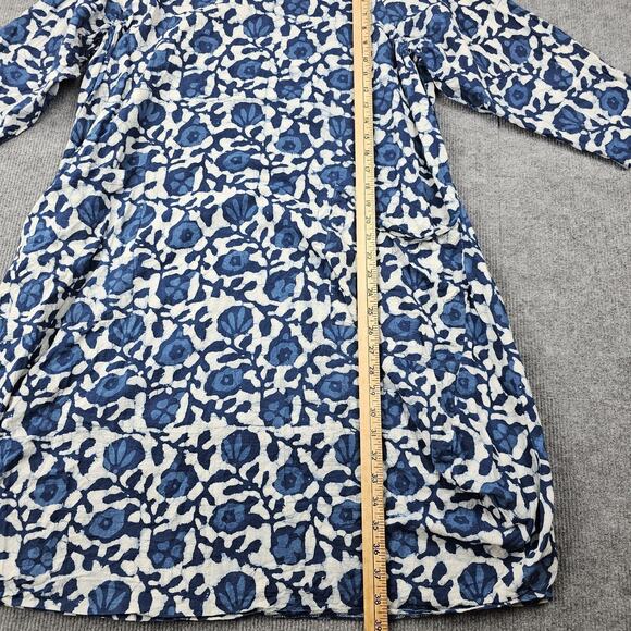 Nila Rubia Dress Womens L/XL Blue Floral Block Print Cotton Relaxed Lagenlook - Picture 3 of 6